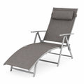 Chaise Longue Pieghevole in Metallico con Tessuto in Poliestere Grigio