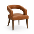 Poltrona in similpelle marrone con struttura in legno massiccio