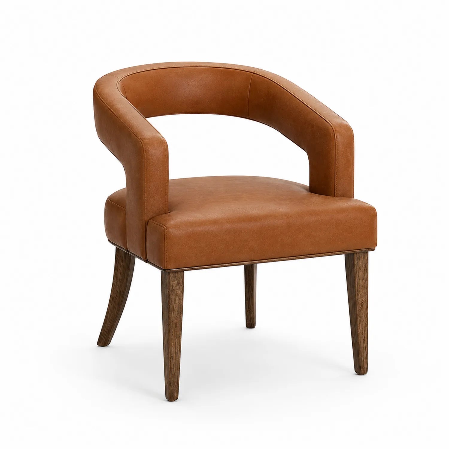 Poltrona in similpelle marrone con struttura in legno massiccio