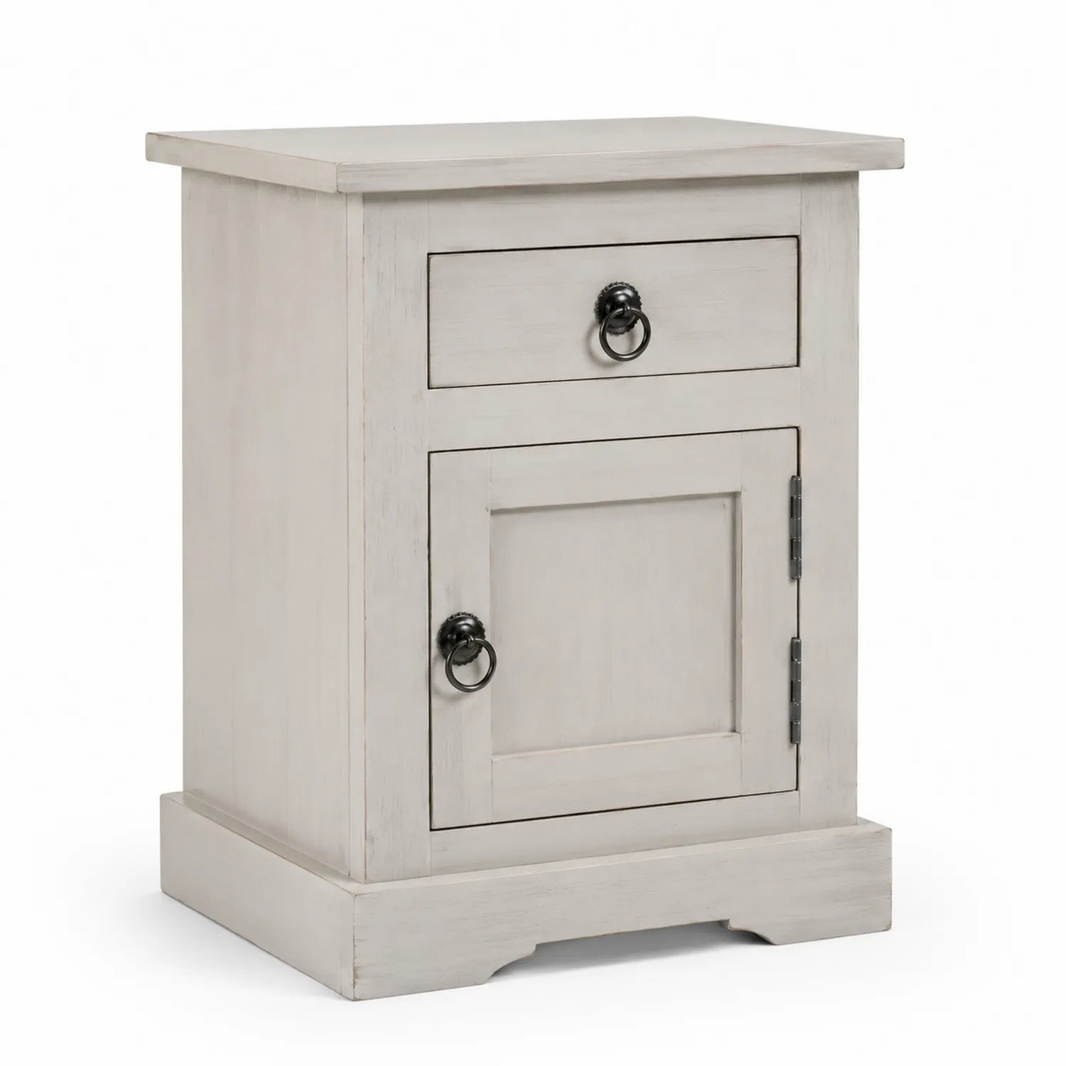 Comodino in legno di pino bianco con cassetto e anta 60x45x35 cm