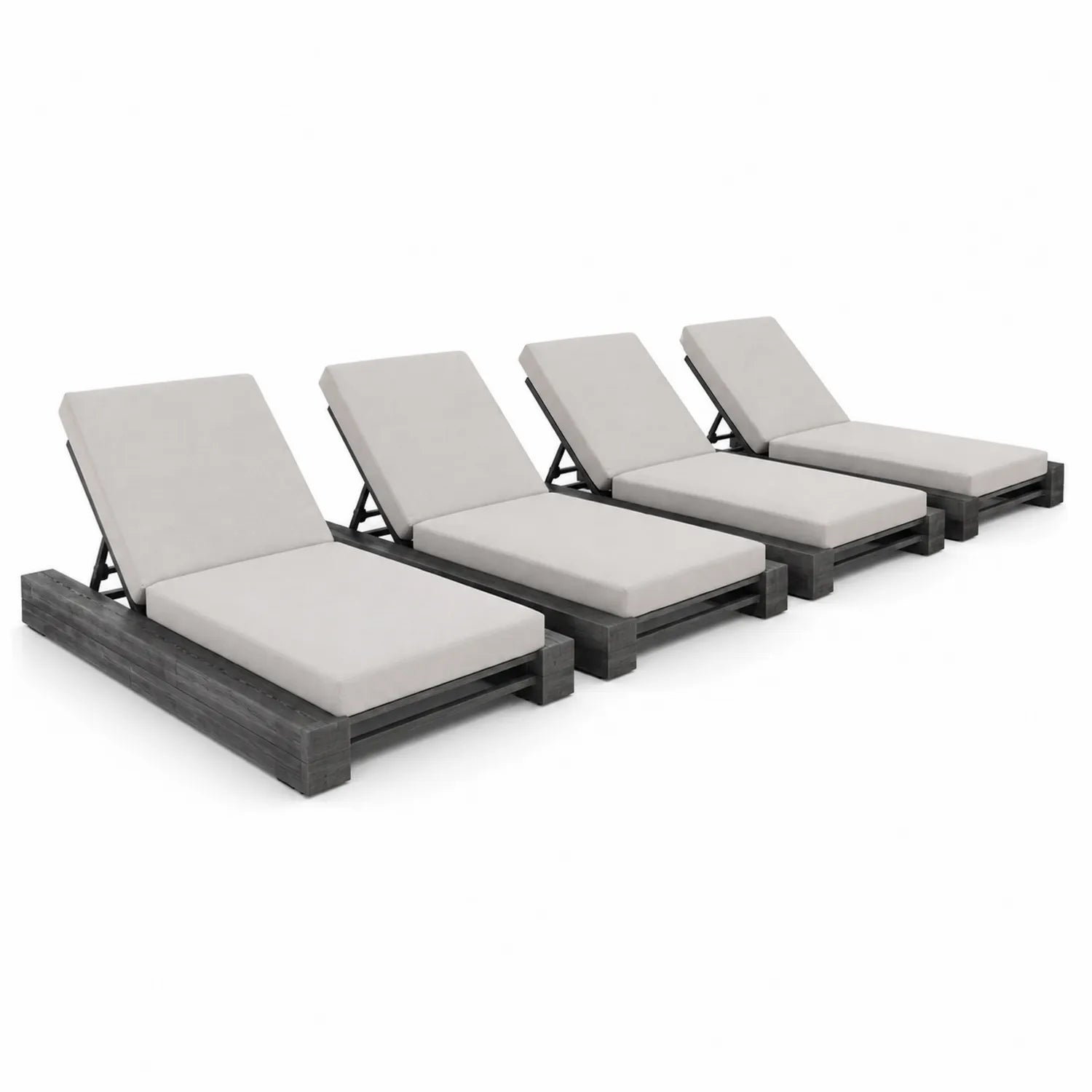 Set di 4 chaise longue in legno con cuscini regolabili grigi
