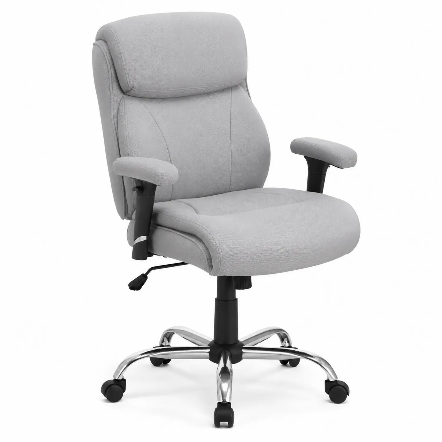 Sedia da ufficio in tessuto grigio con base in metallo regolabile