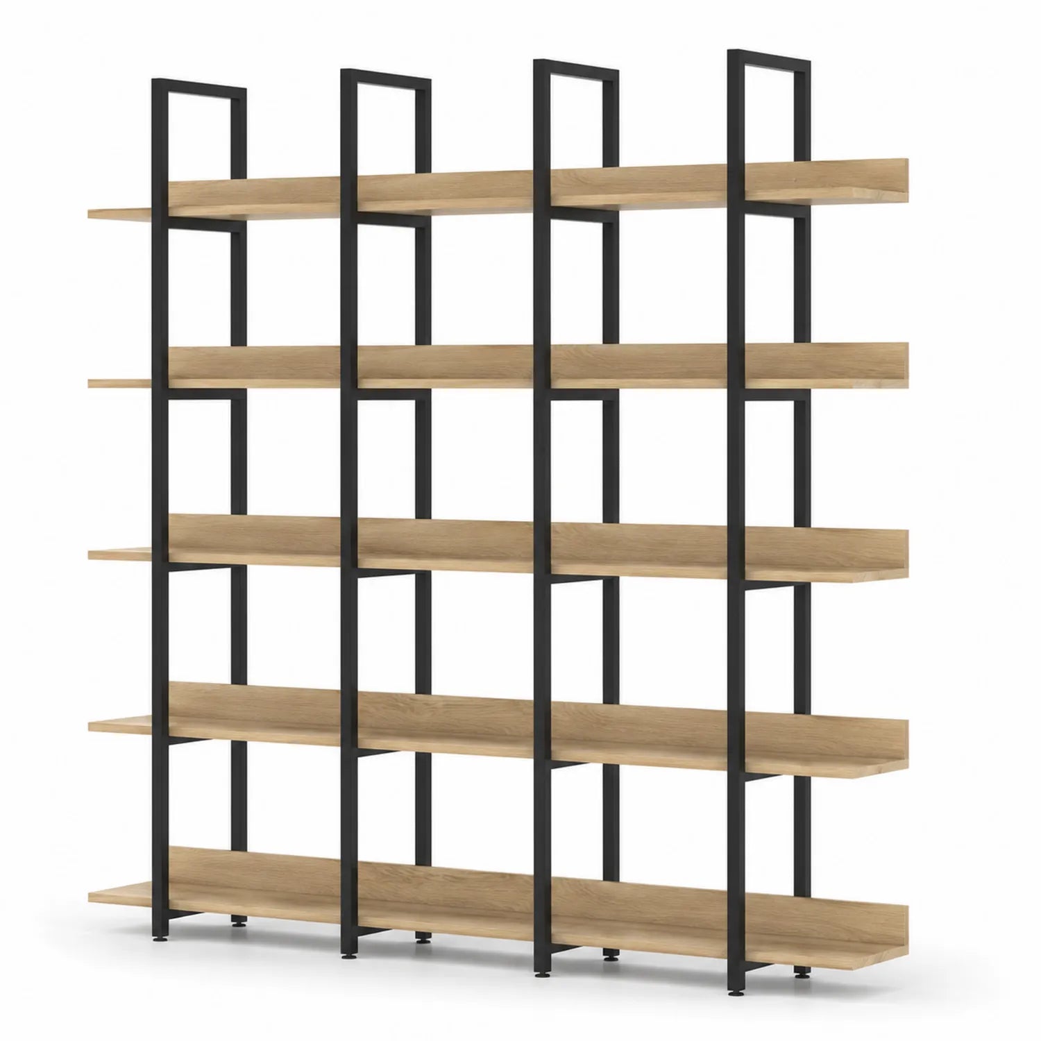 Scaffale in legno di quercia e metallo nero con 5 ripiani