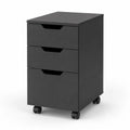 Cassettiera per ufficio in MDF nero con 3 cassetti e ruote
