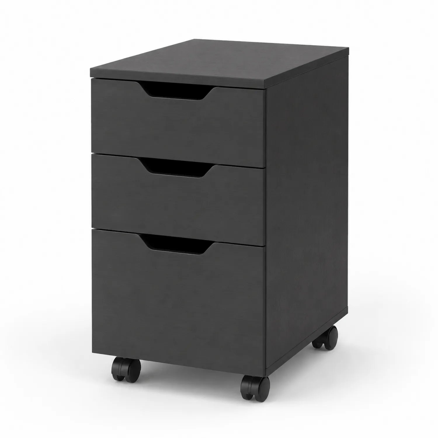 Cassettiera per ufficio in MDF nero con 3 cassetti e ruote