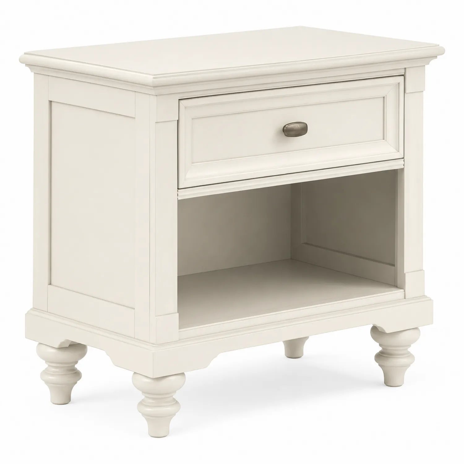 Comodino in legno massello crema con ripiano e cassetto