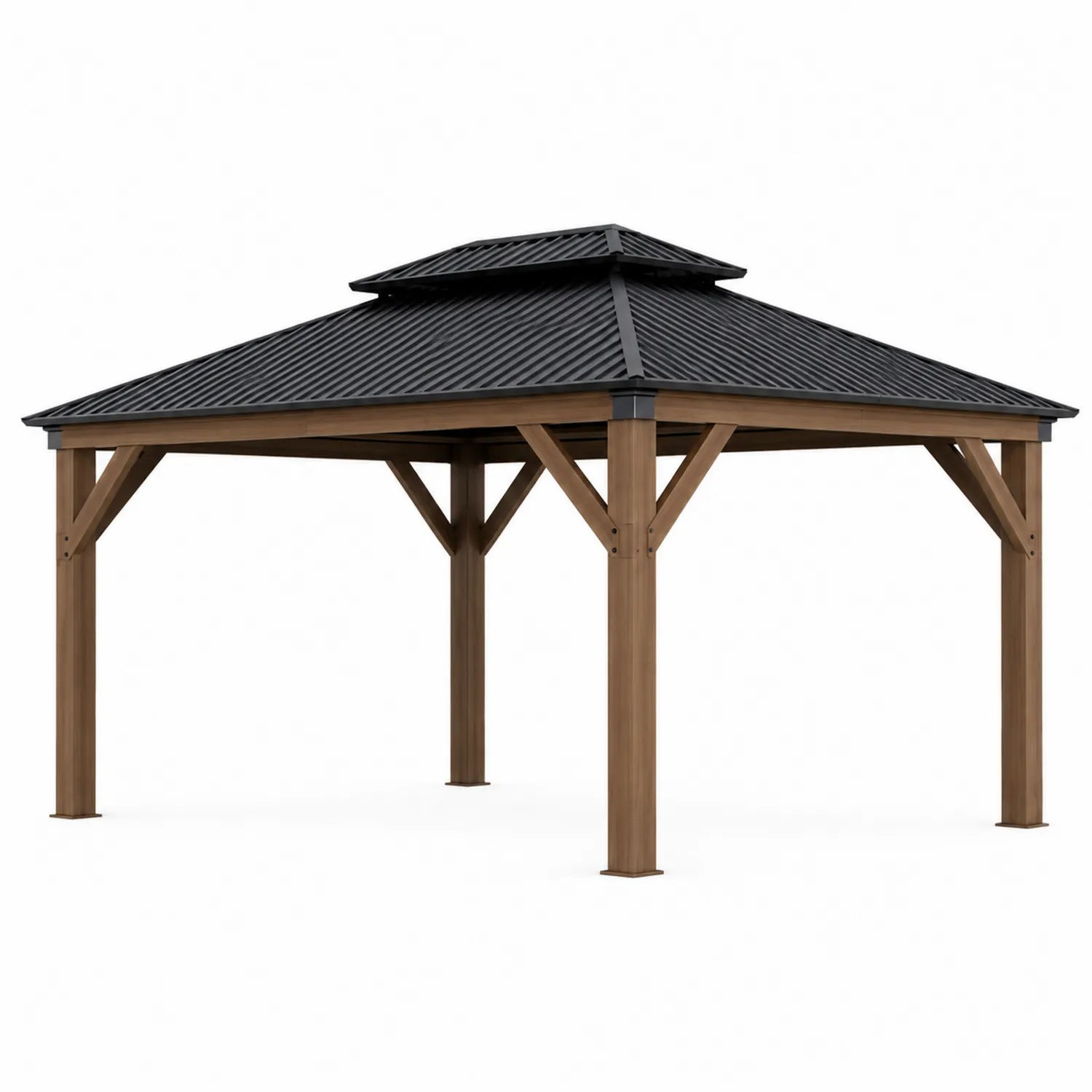 Gazebo in Legno con Tetto in Alluminio Nero/Marrone 300x400 cm
