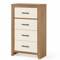 Cassettiera alta in legno con 5 cassetti bianchi e naturali