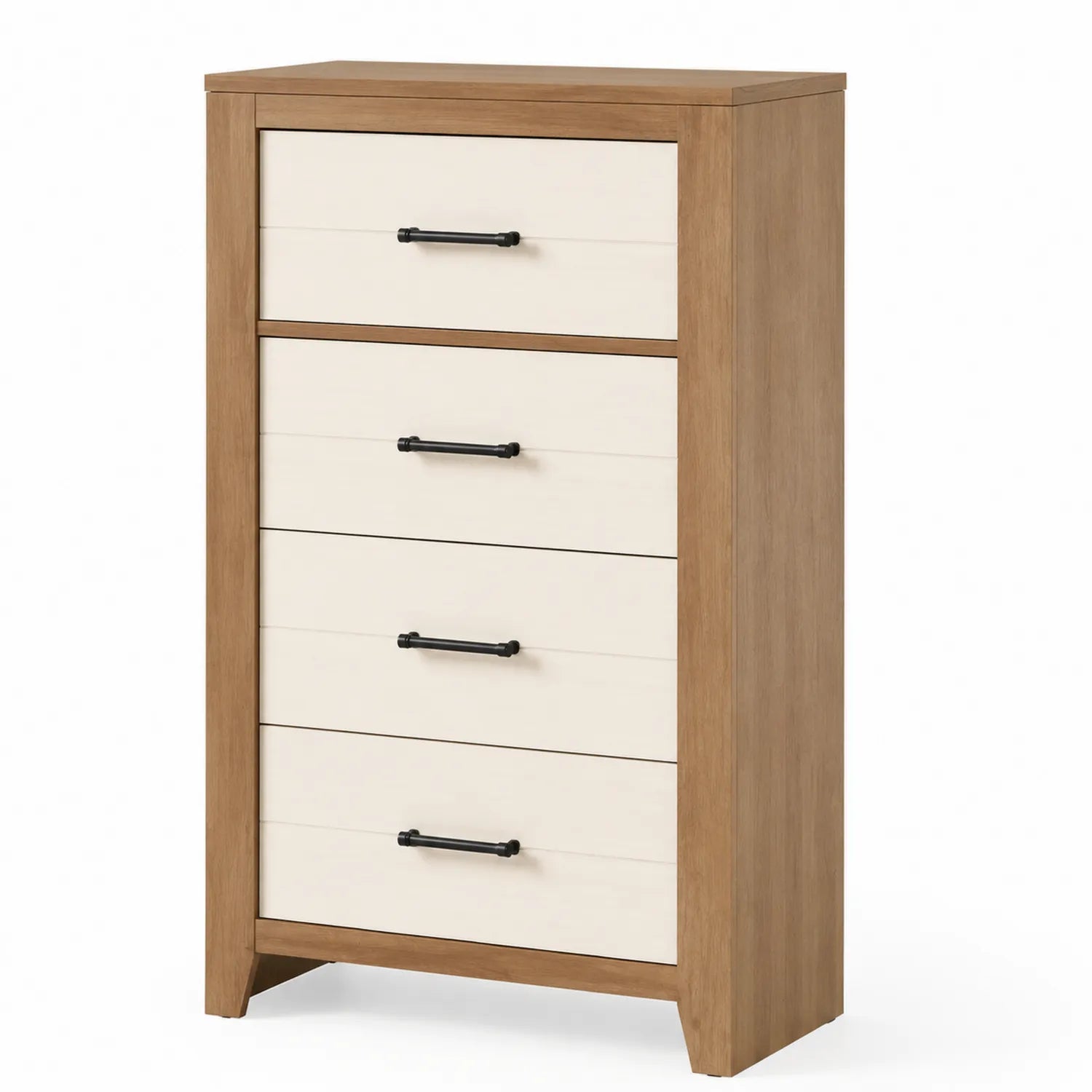 Cassettiera alta in legno con 5 cassetti bianchi e naturali