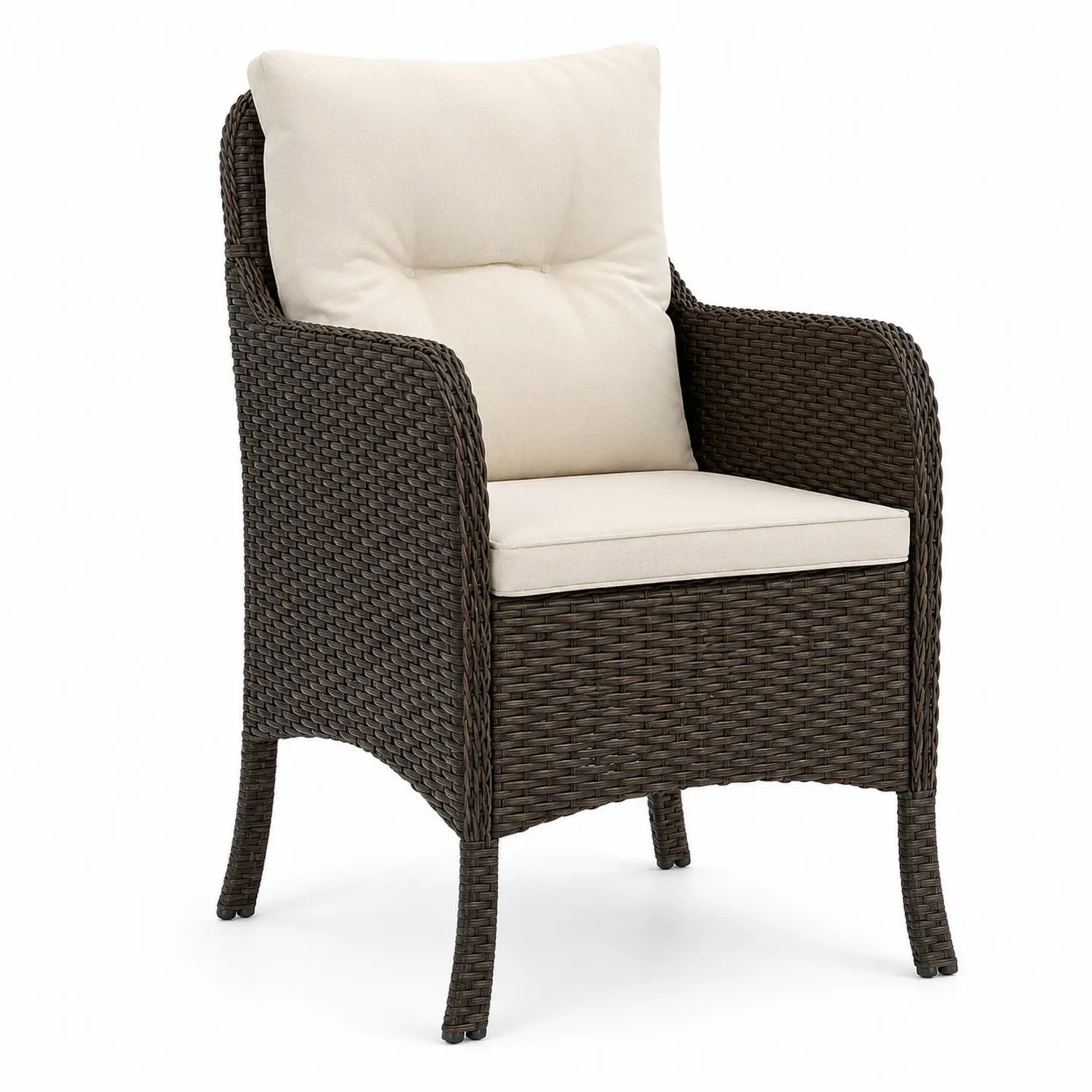 Sedia in Rattan Sintetico Marrone con Cuscini Beige, 60x60x90 cm
