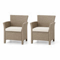 Set di 2 Sedie da Giardino in Rattan PE con Cuscino in Poliestere Crema