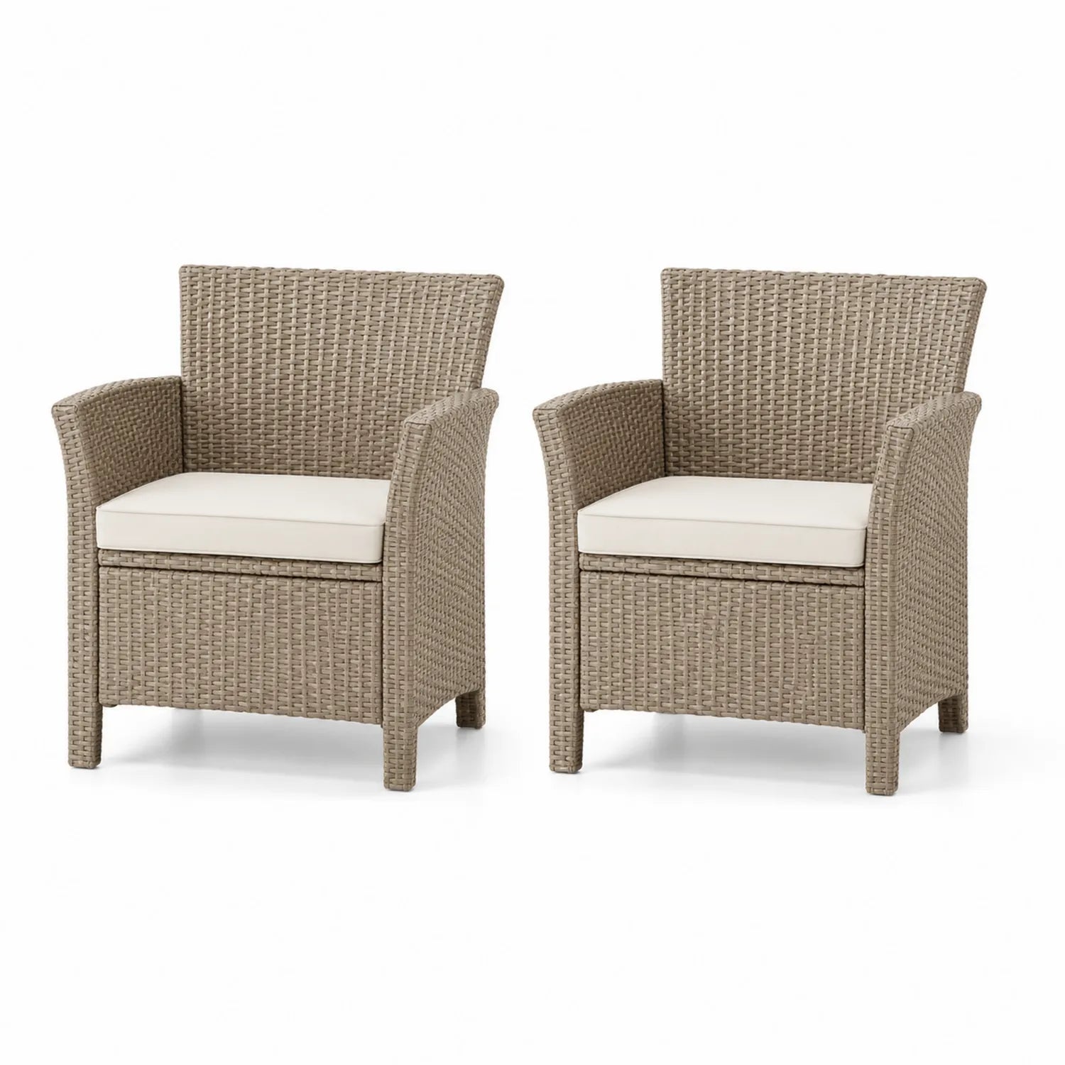 Set di 2 Sedie da Giardino in Rattan PE con Cuscino in Poliestere Crema