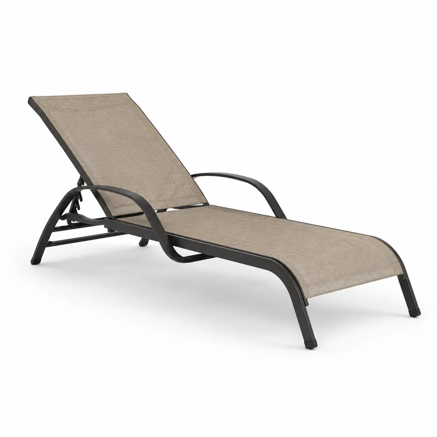Sdraio da esterno in metallo nero con tessuto beige regolabile