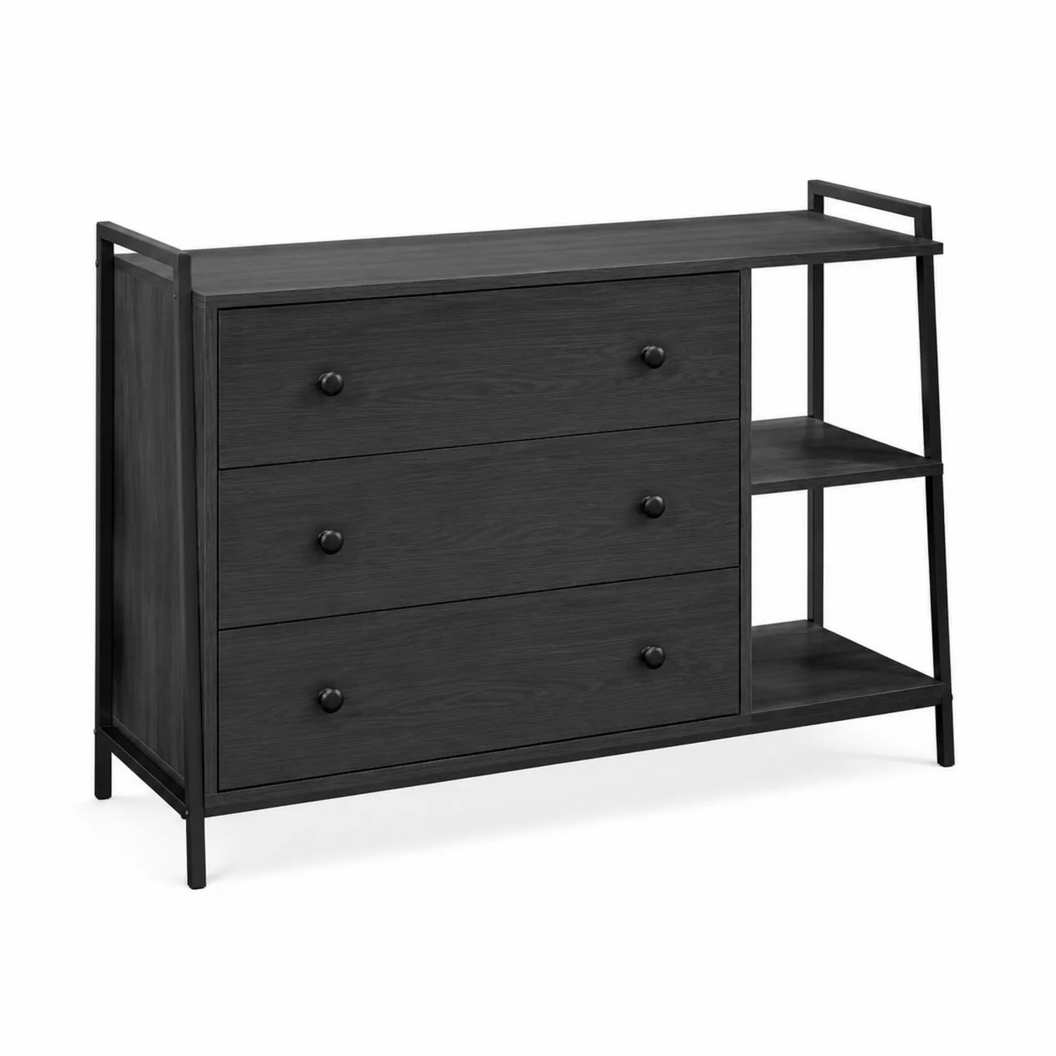 Cassettiera in legno MDF nero con mensole laterali