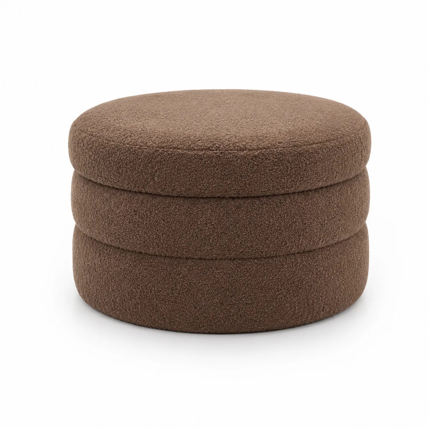 Poggiapiedi Rotondo in Tessuto Bouclé Marrone Diametro 50cm