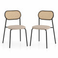 Set di 2 Sedie in Metallo e Rattan Intrecciato Beige