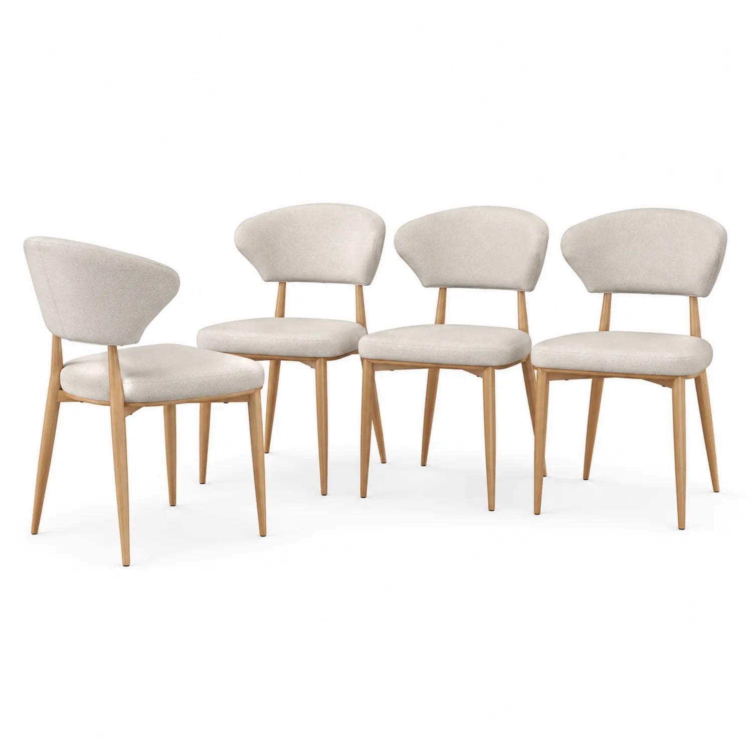 Set di 4 sedie da pranzo in tessuto beige con struttura in legno