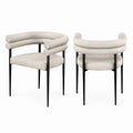 Set di 2 Sedie da Pranzo in Tessuto Beige con Struttura in Metallo Nero