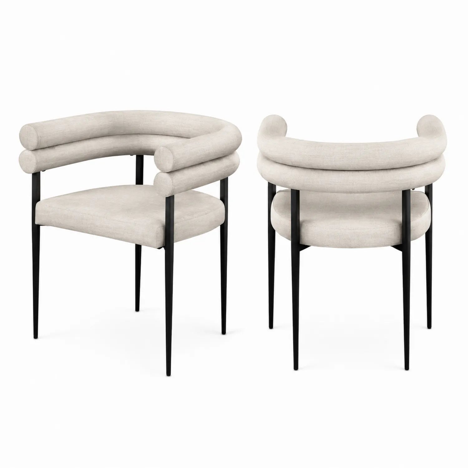 Set di 2 Sedie da Pranzo in Tessuto Beige con Struttura in Metallo Nero