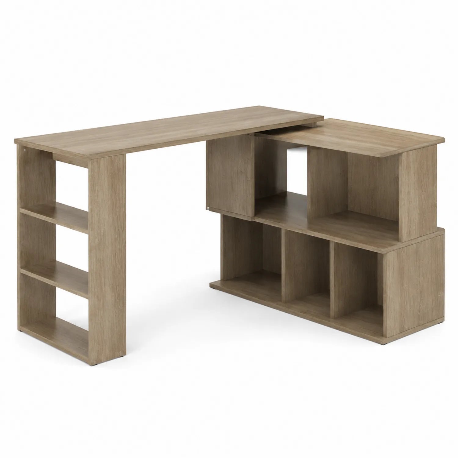 Scrivania angolare in legno ingegnerizzato con scaffali marrone 135x75x135 cm