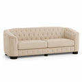 Divano a tre posti in pelle con bottoni Beige 220x90x75 cm