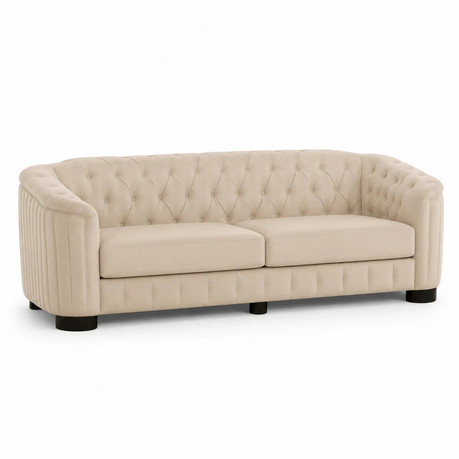 Divano a tre posti in pelle con bottoni Beige 220x90x75 cm