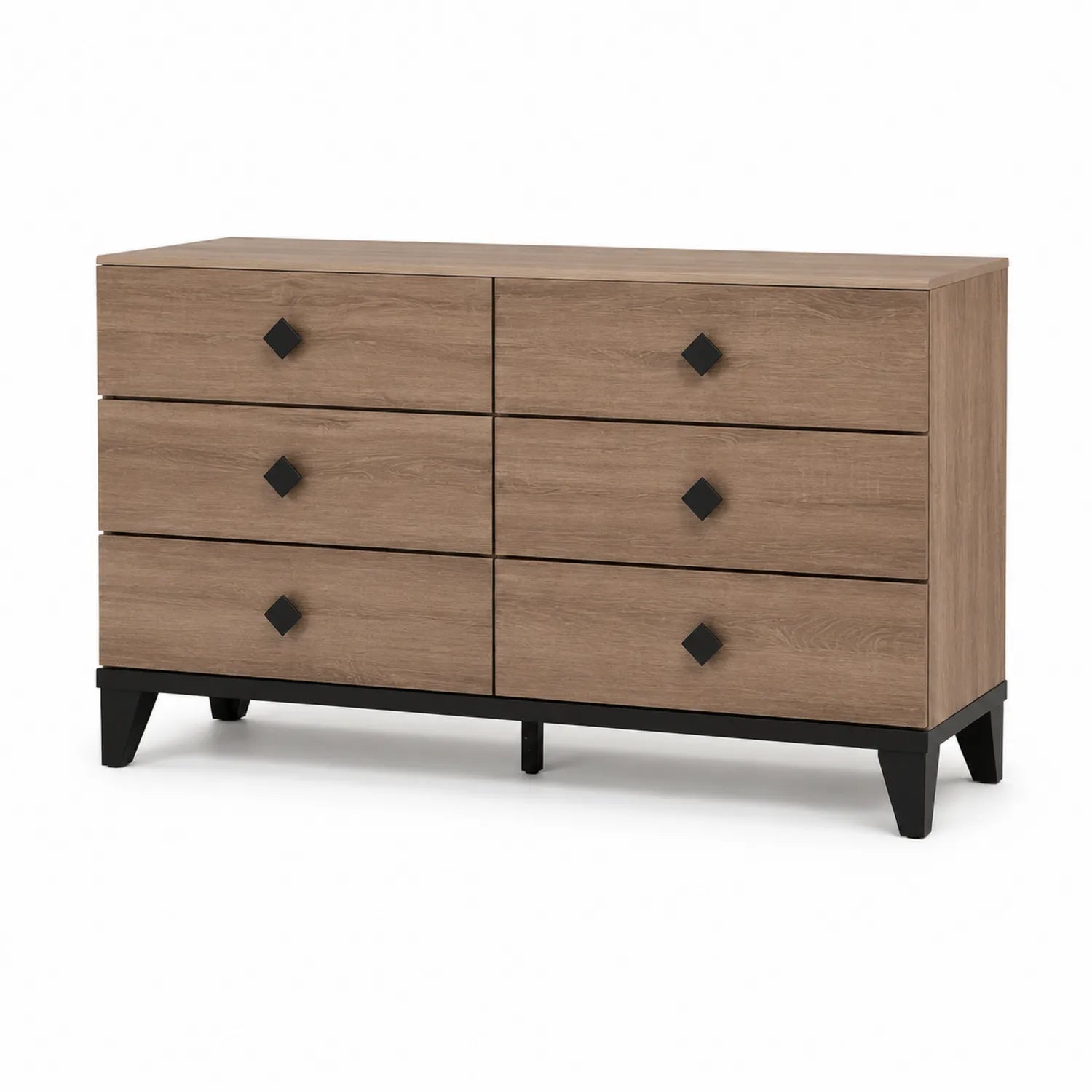 Cassettiera a sei cassetti in legno MDF con maniglie nere