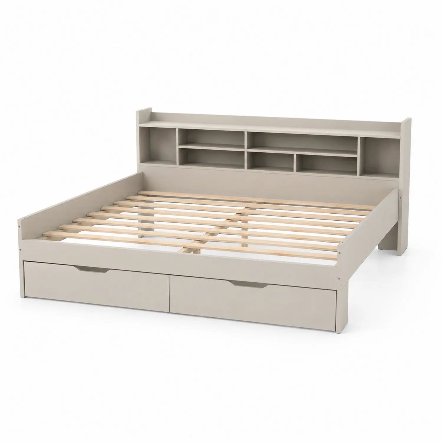 Letto Matrimoniale in Legno con Cassetti e Libreria Grigio 200x160 cm
