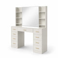 Toletta in Legno MDF Bianco con Specchio e Cassetti