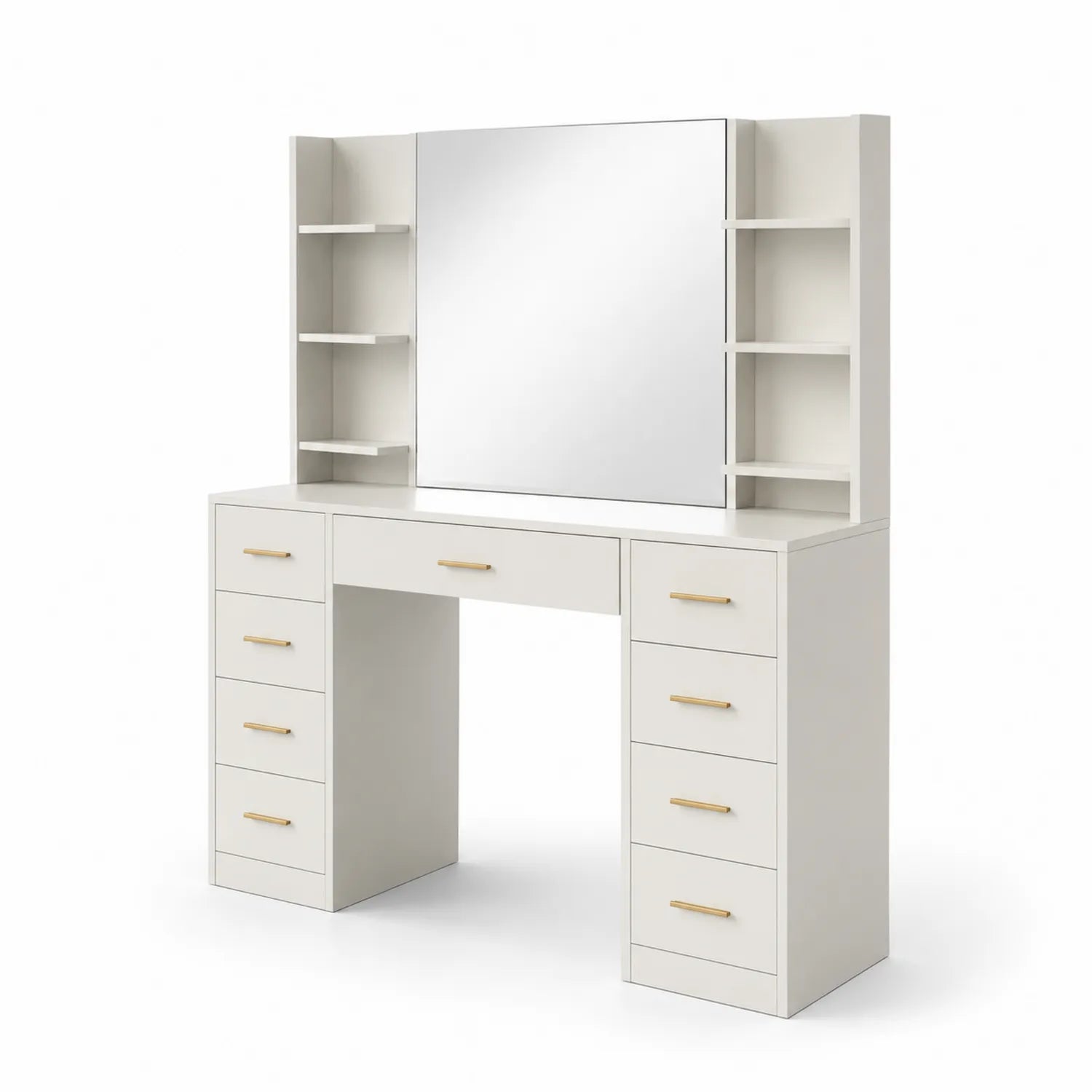 Toletta in Legno MDF Bianco con Specchio e Cassetti