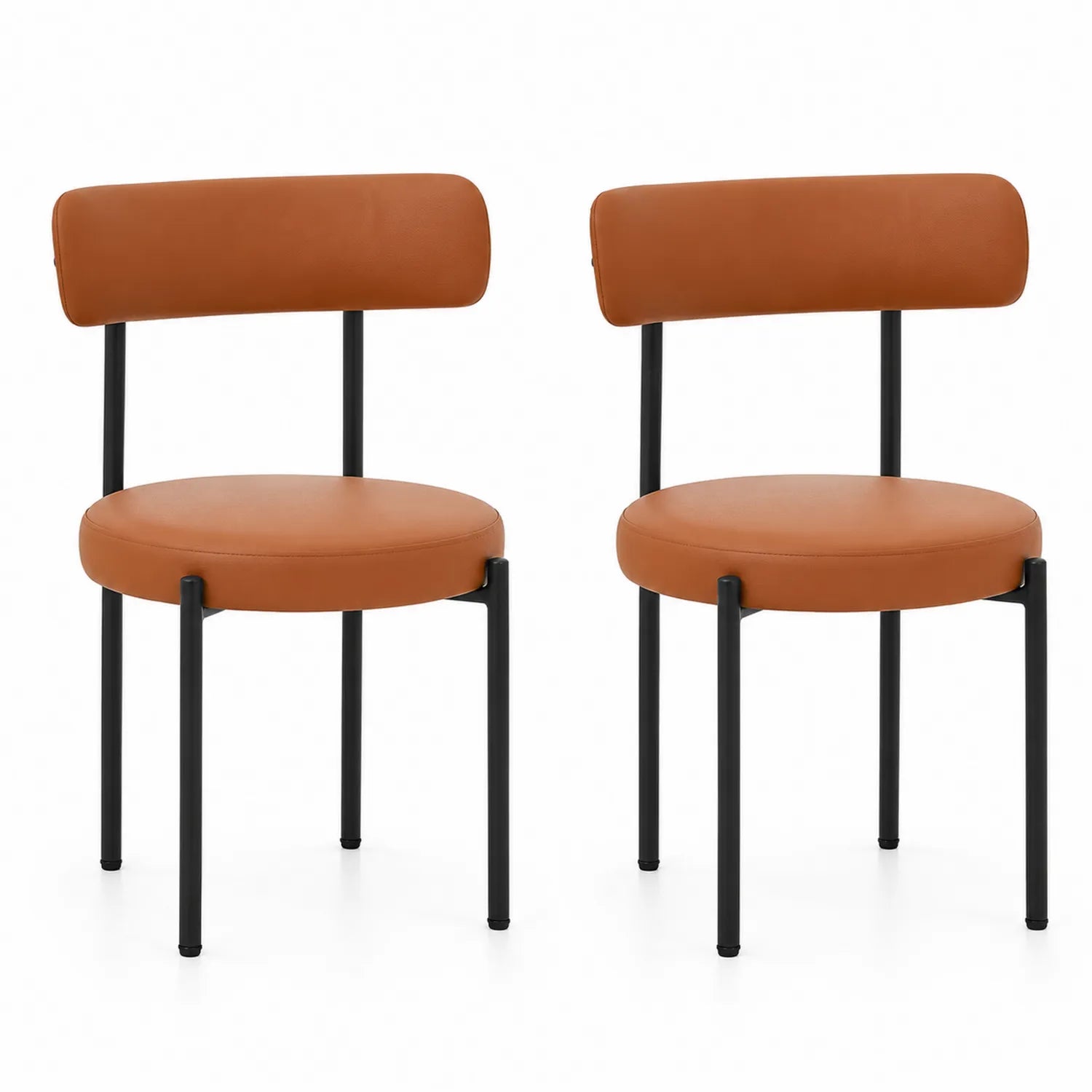 Set di 2 sedie da pranzo in pelle sintetica marrone con struttura in metallo nero