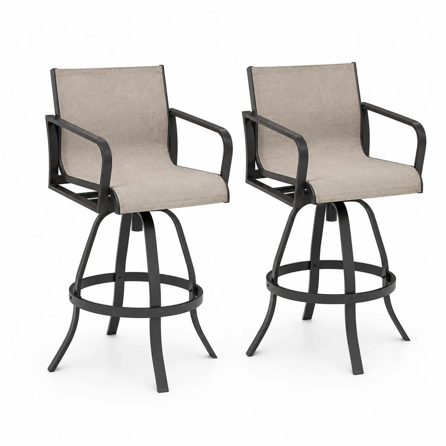 Set di 2 sedie da esterno girevoli in metallo e tessuto Beige