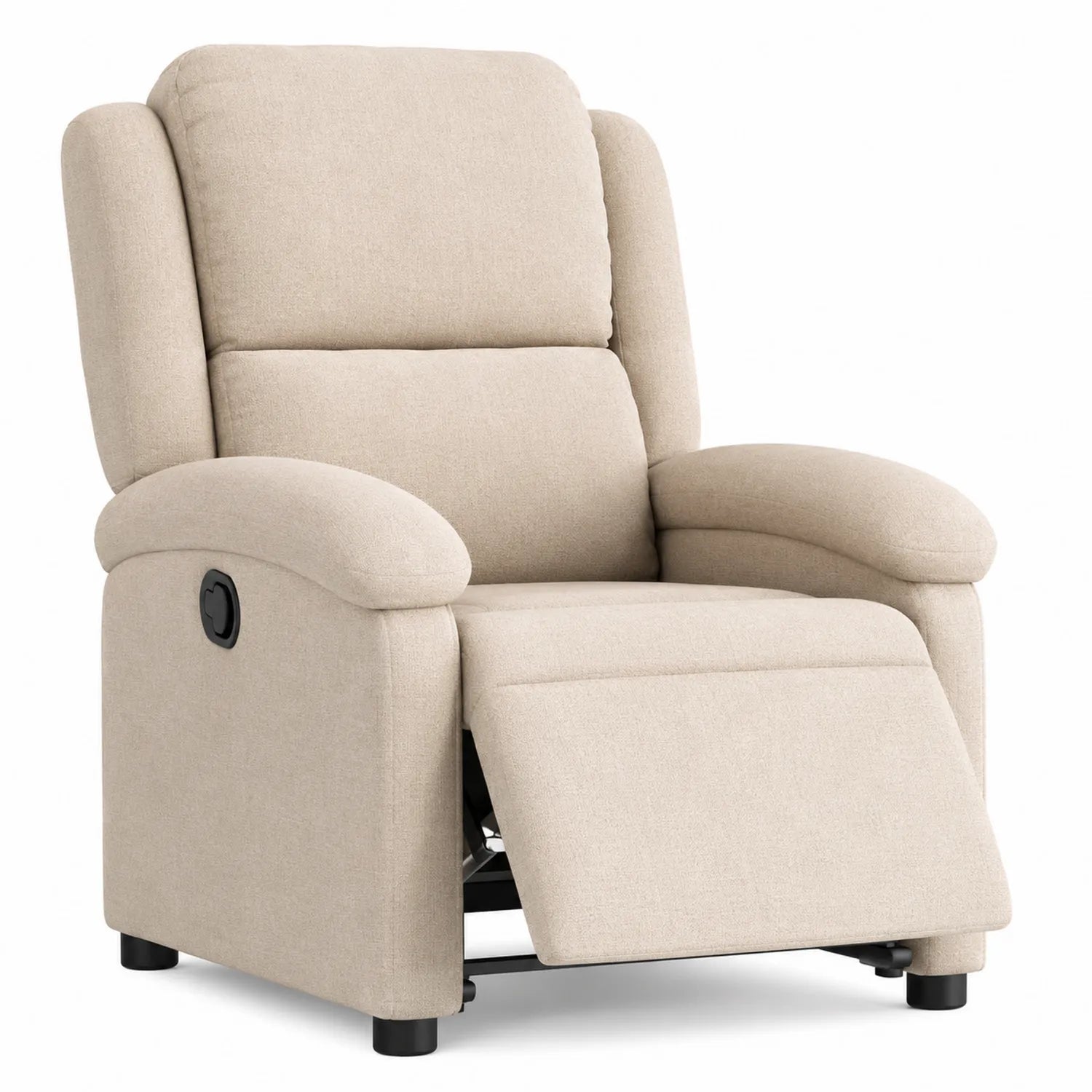 Poltrona reclinabile in tessuto beige con braccioli