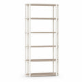 Libreria angolare a sei ripiani in legno di quercia e metallo bianco 180x60x30 cm