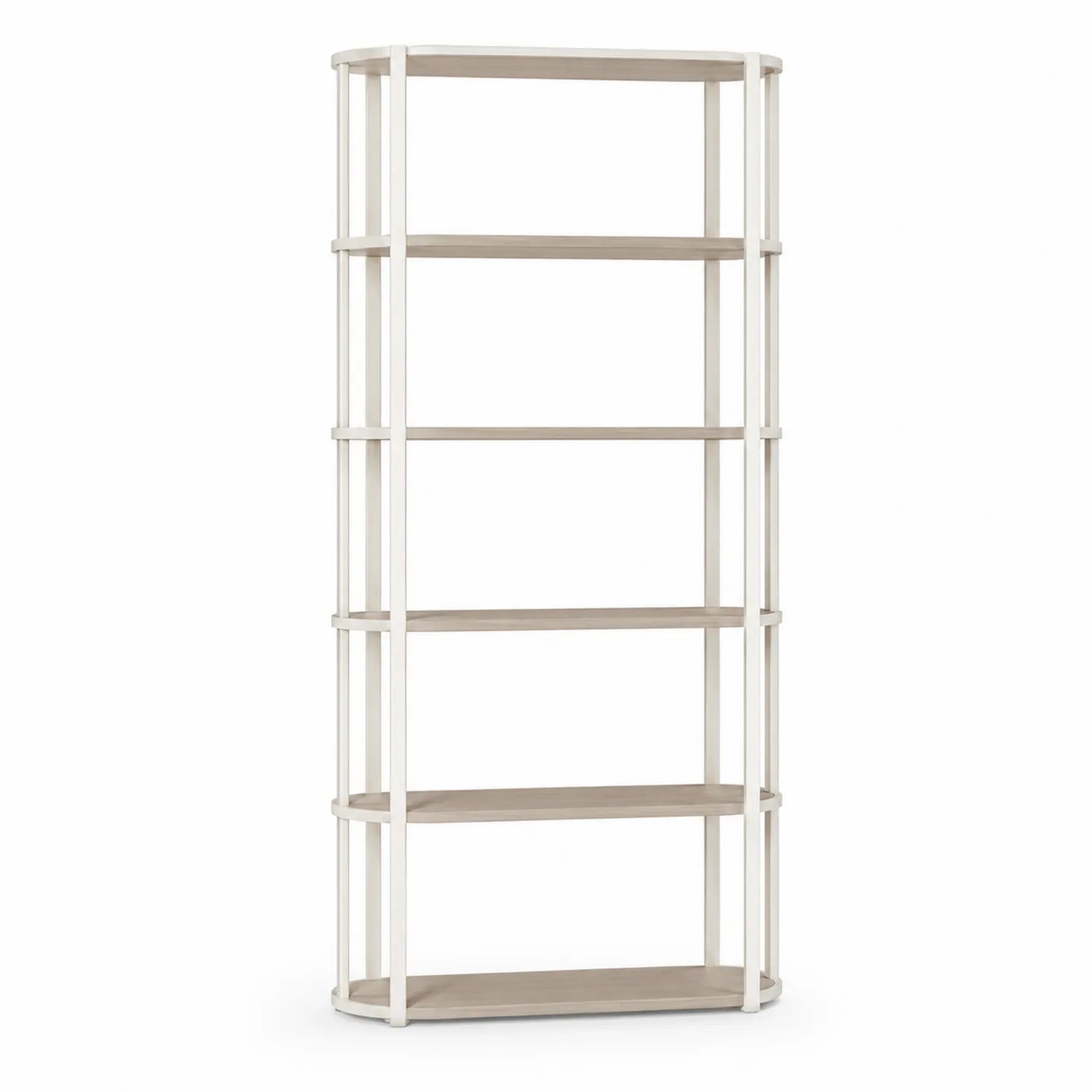 Libreria angolare a sei ripiani in legno di quercia e metallo bianco 180x60x30 cm
