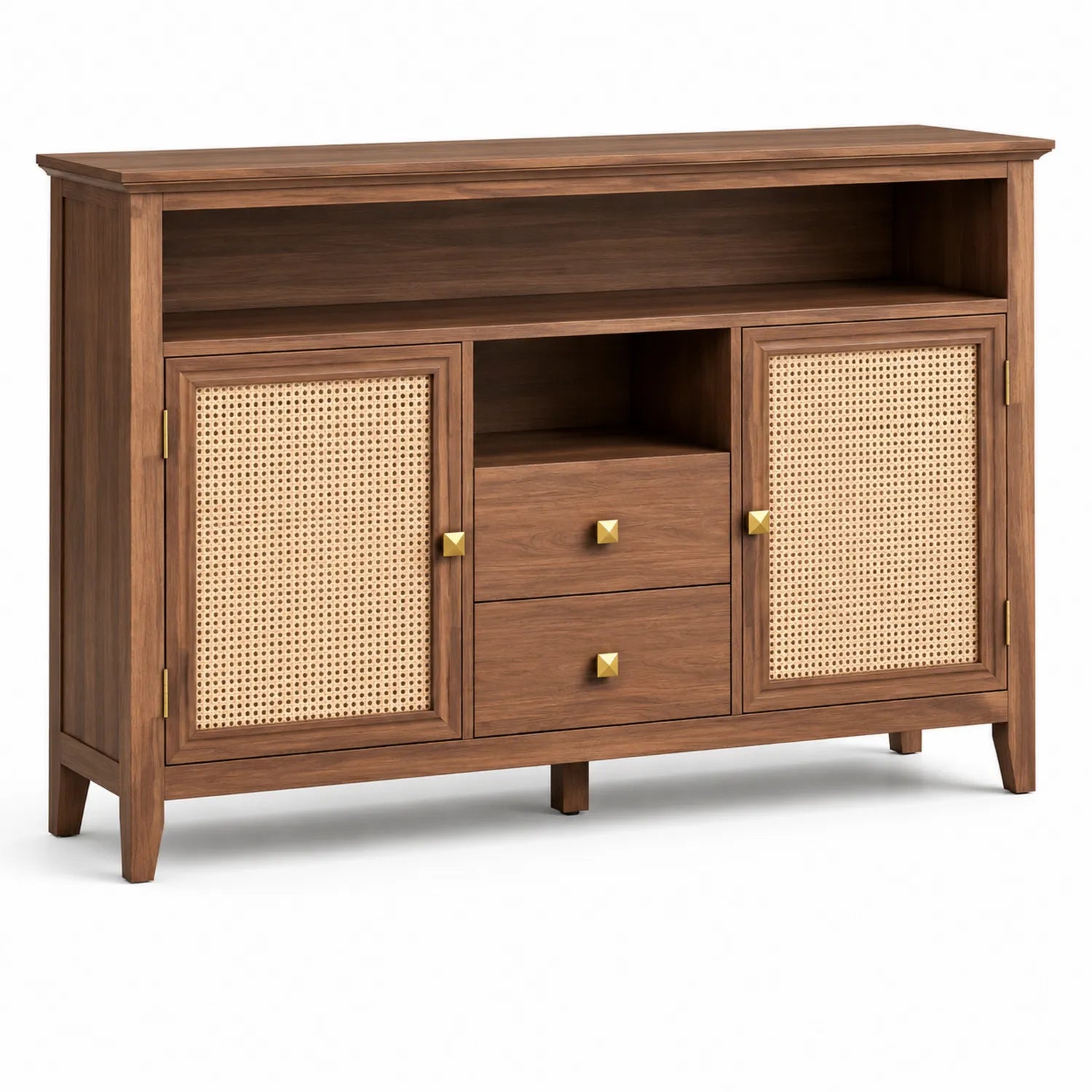 Credenza in legno con ante in rattan e 2 cassetti