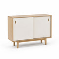 Mobile contenitore in legno con ante scorrevoli bianco e rovere 80x35x75 cm