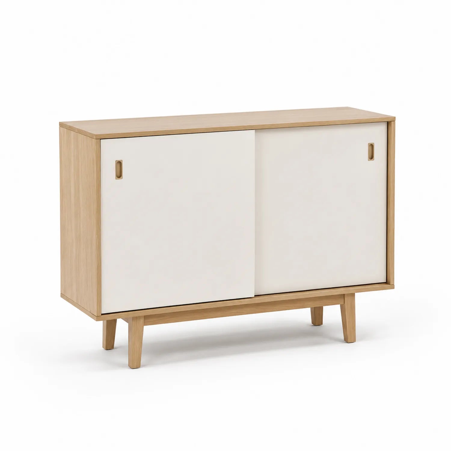 Mobile contenitore in legno con ante scorrevoli bianco e rovere 80x35x75 cm
