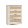 Cassettiera a 5 cassetti in legno e rattan bianco