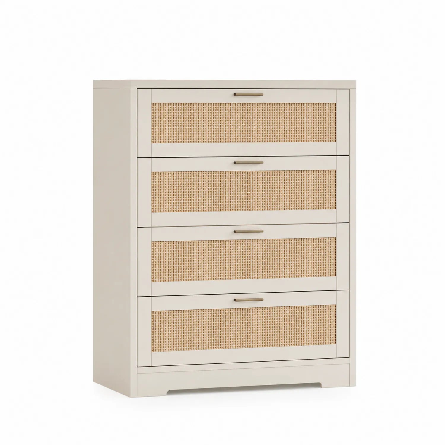 Cassettiera a 5 cassetti in legno e rattan bianco