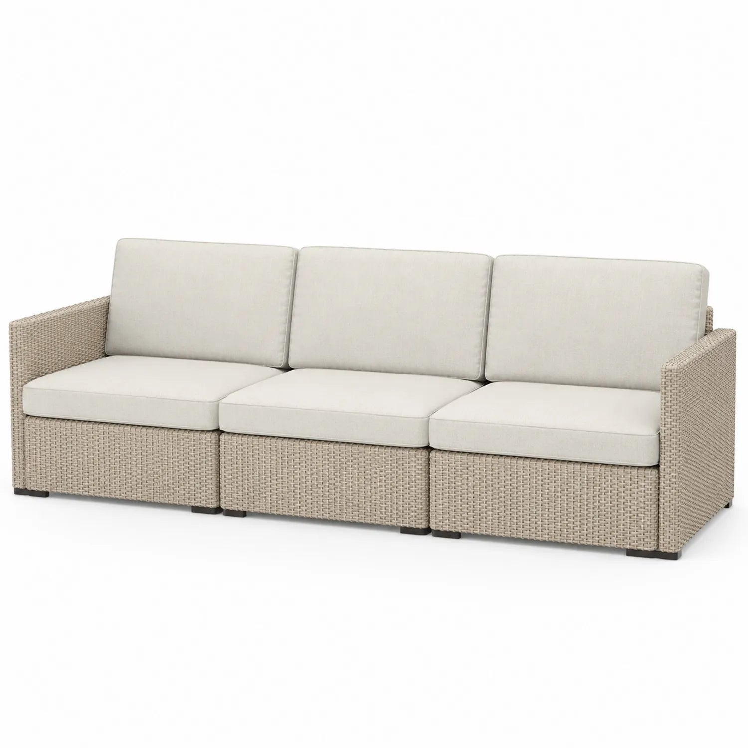 Divano modulare da esterno in rattan con cuscini bianchi 3 posti 220cm