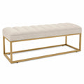 Panca imbottita in tessuto beige con struttura in metallo dorato