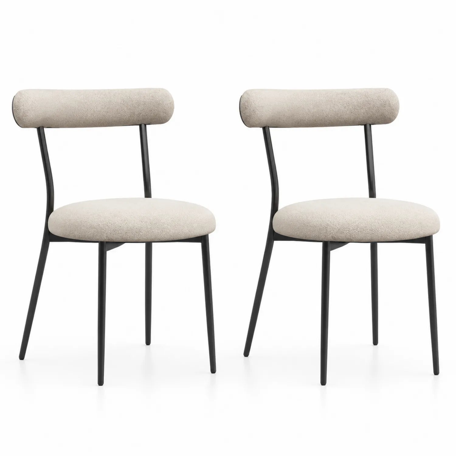 Set di 2 Sedie da Pranzo in Tessuto Beige e Struttura in Metallo Nero