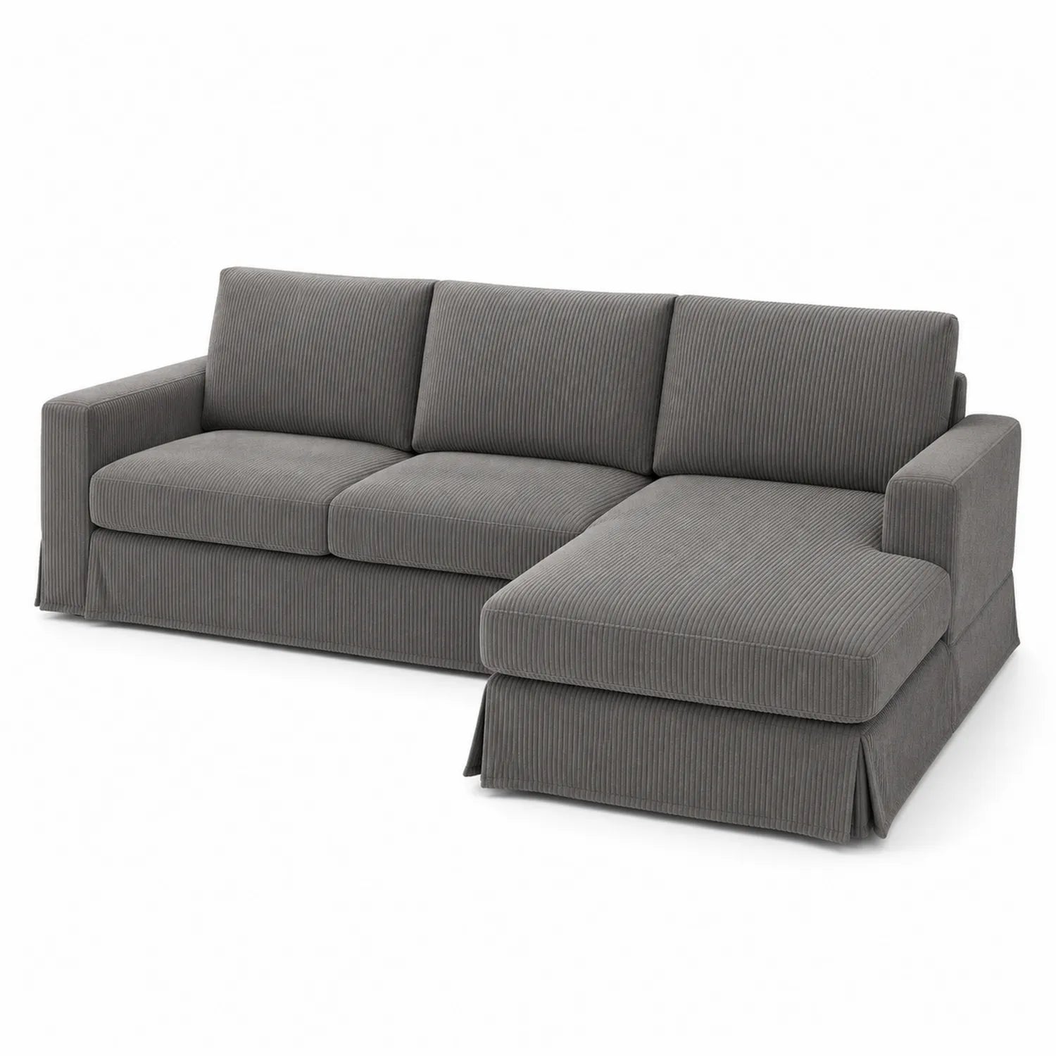 Divano angolare in velluto a coste grigio con chaise longue