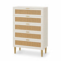 Cassettiera in Legno e Rattan 80x40x120 cm