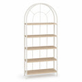 Libreria a 5 Ripiani in Metallo Bianco e MDF Naturale 180cm