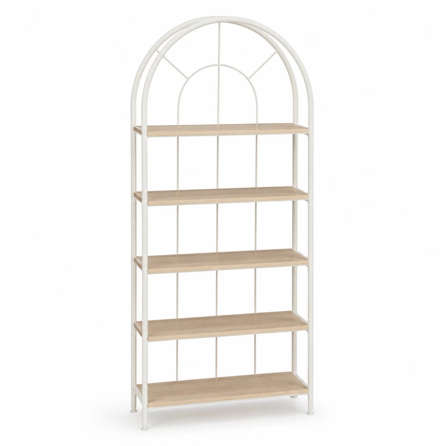 Libreria a 5 Ripiani in Metallo Bianco e MDF Naturale 180cm