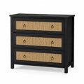 Cassettiera in legno nero e rattan con 3 cassetti 90x40x85 cm