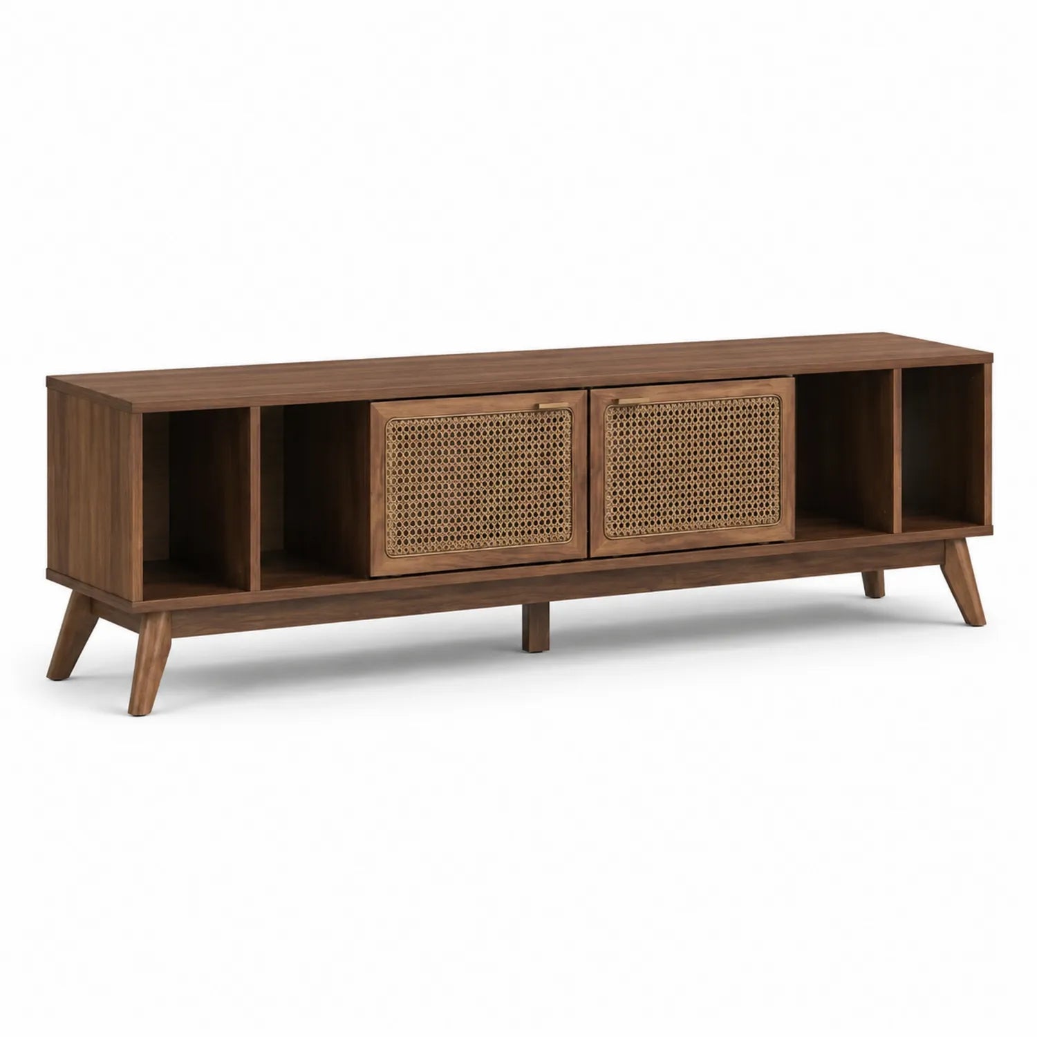 Mobile TV in legno con ante in rattan 180 cm marrone
