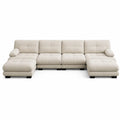 Divano ad Angolo in Pelle Sintetica a L con Chaise Longue Beige